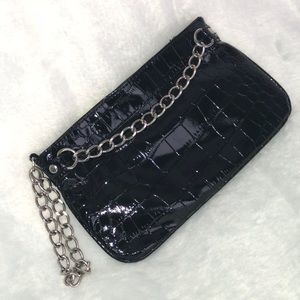 Black Faux Leather Chain Wristlet